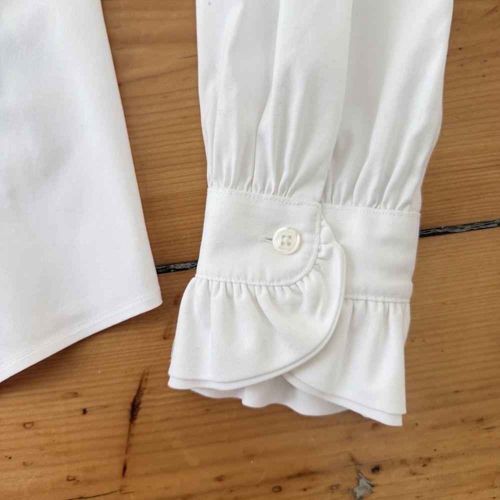 Brooks Brothers Womens 8 White Ruffle Collar Shirt Tailored Stretch Victorian - Picture 5 of 8